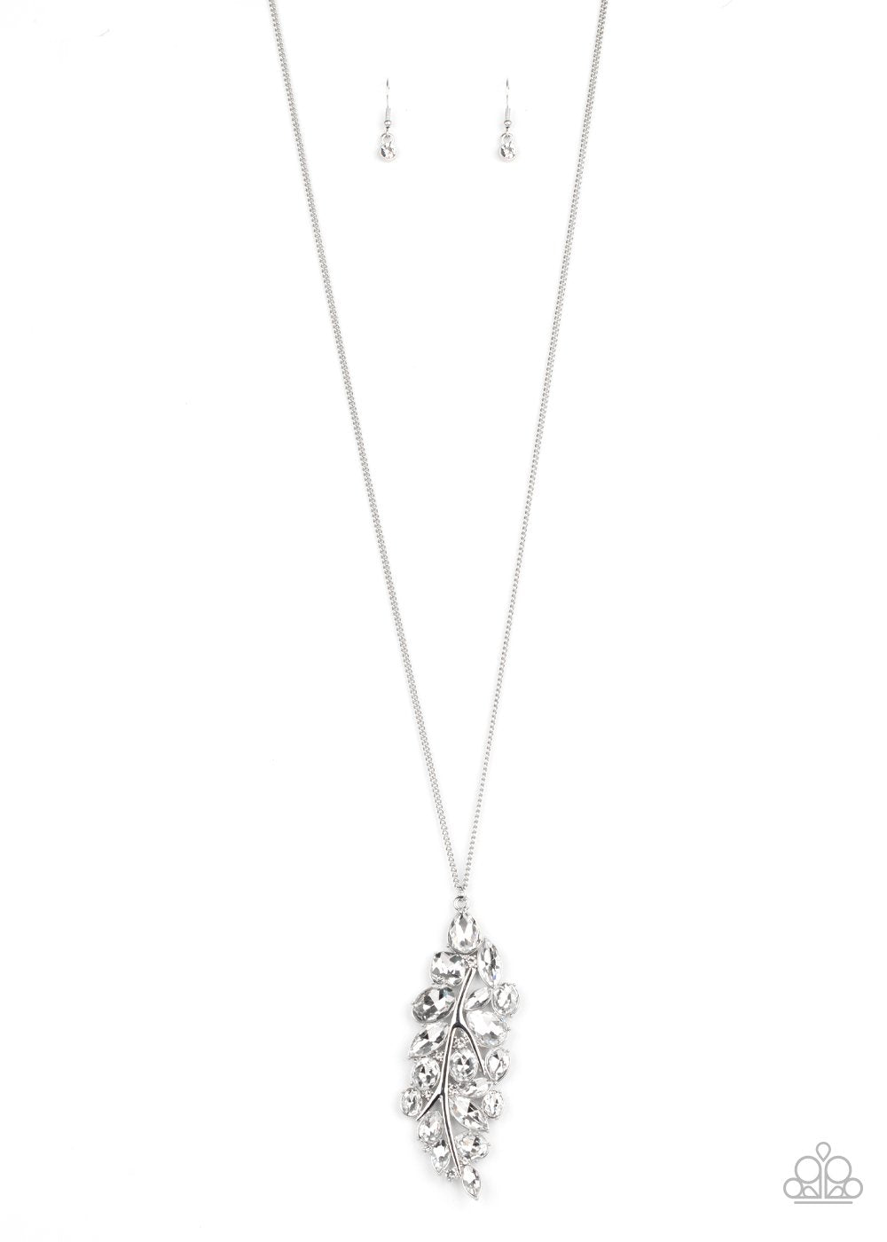 Take A Final BOUGH White Rhinestone Leaf Necklace - Paparazzi Accessories Life of the Party Exclusive December 2020-CarasShop.com - $5 Jewelry by Cara Jewels