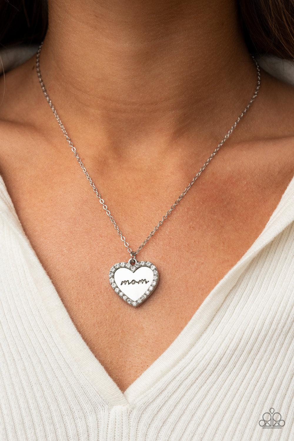 The Real Boss White Rhinestone Heart Necklace - Paparazzi Accessories-on model - CarasShop.com - $5 Jewelry by Cara Jewels