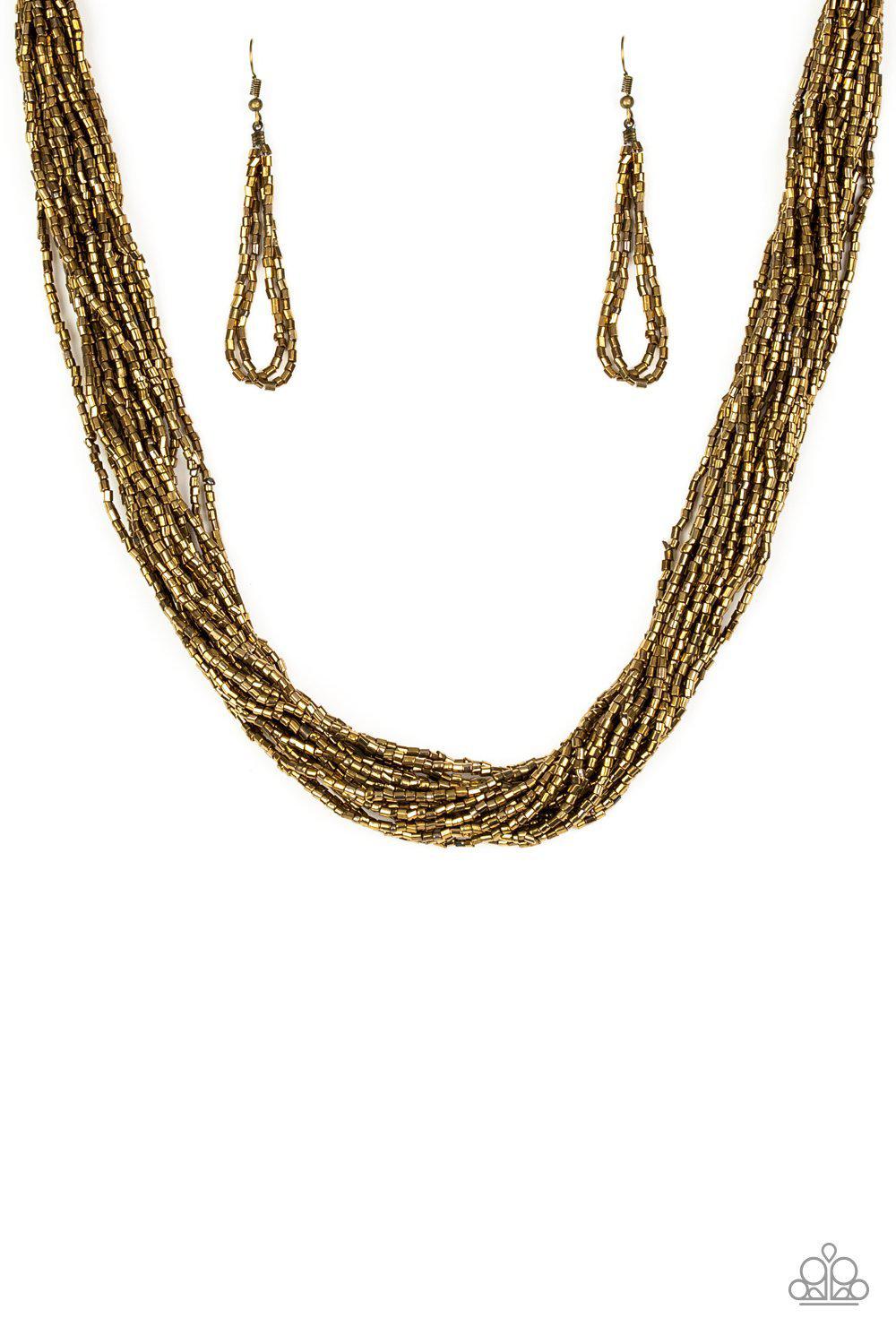 The Speed Of STARLIGHT Brass Seed Bead Necklace - Paparazzi Accessories - lightbox -CarasShop.com - $5 Jewelry by Cara Jewels
