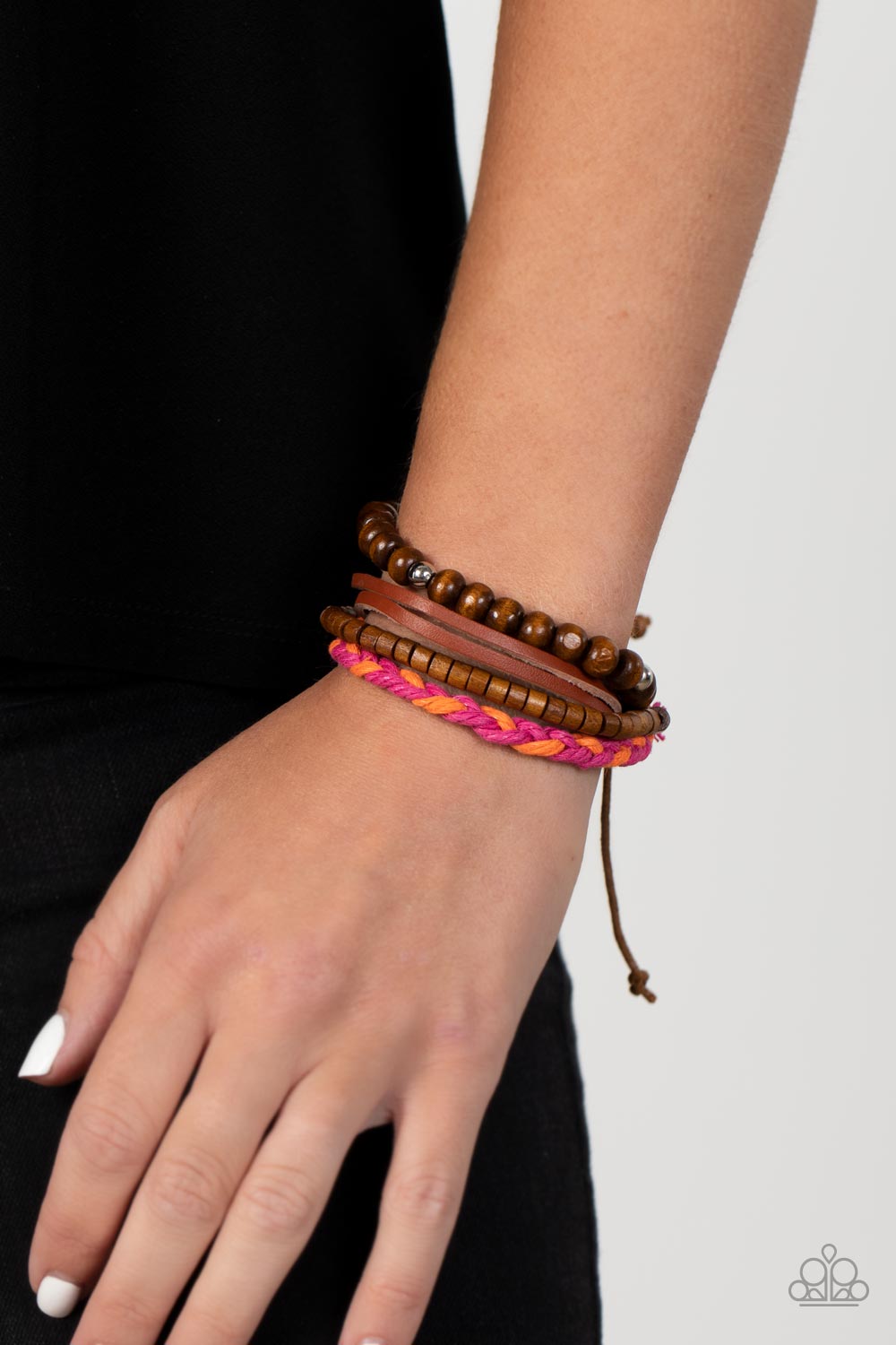 Timberland Trendsetter Pink and Brown Urban Bracelet - Paparazzi Accessories-on model - CarasShop.com - $5 Jewelry by Cara Jewels