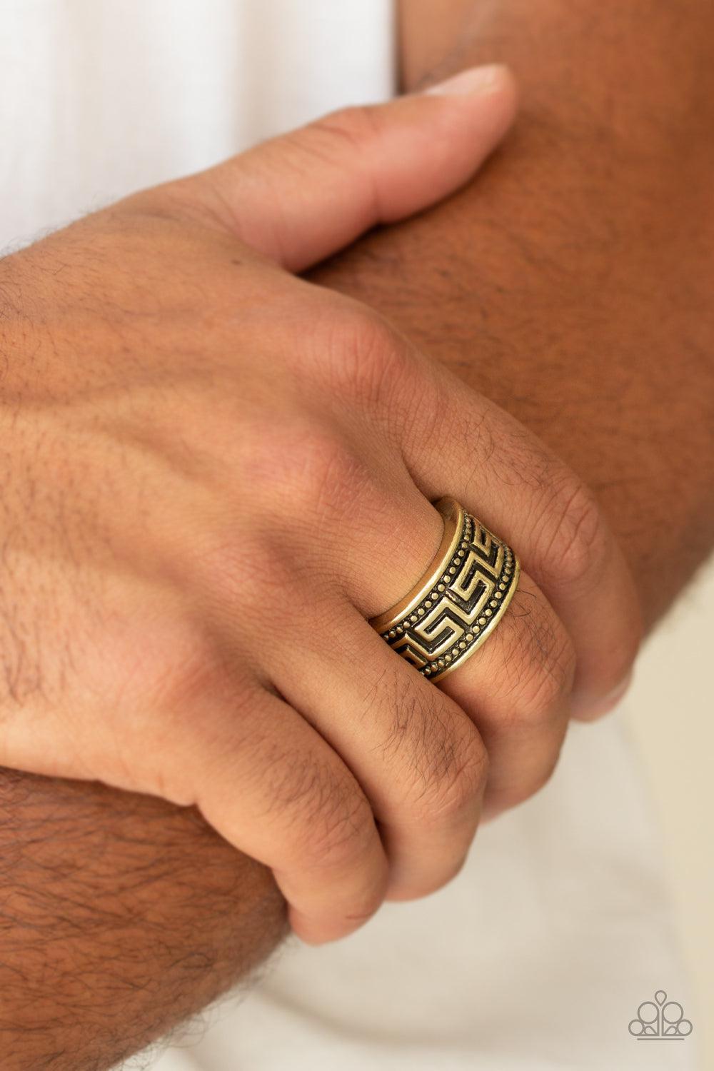 Tycoon Tribe Men&#39;s Brass Ring - Paparazzi Accessories-on model - CarasShop.com - $5 Jewelry by Cara Jewels
