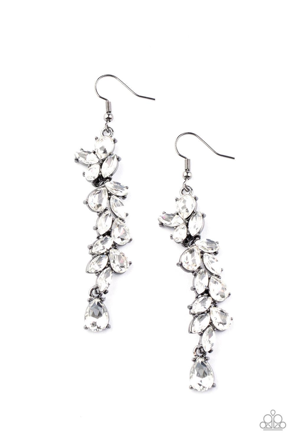 Unlimited Luster Gunmetal Black & White Rhinestone Earrings - Paparazzi Accessories- lightbox - CarasShop.com - $5 Jewelry by Cara Jewels