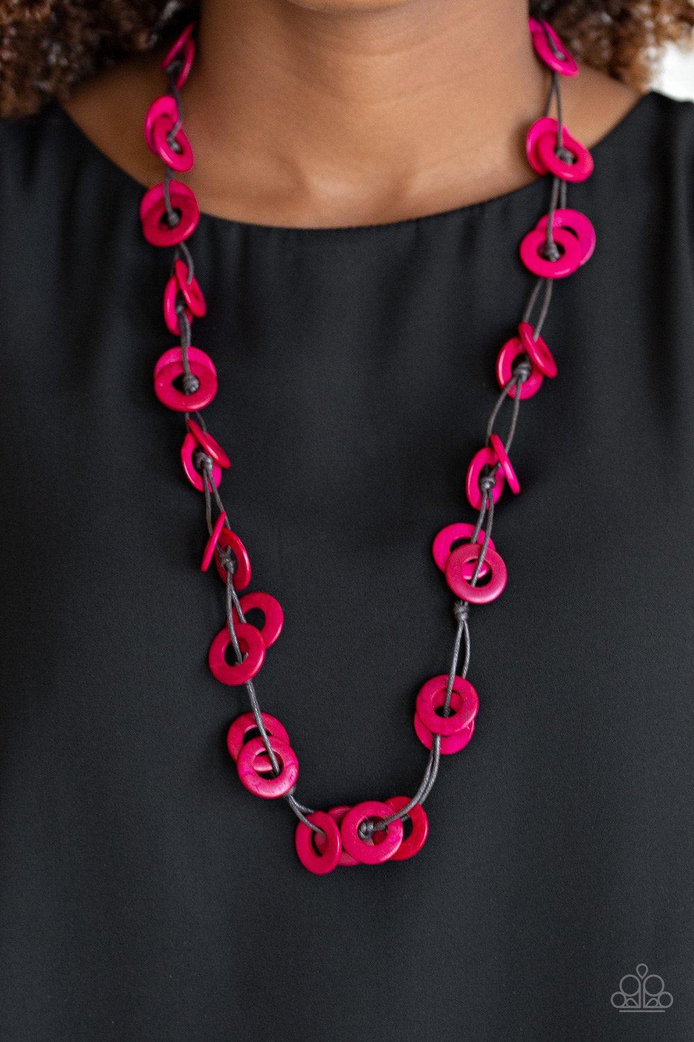 Waikiki Winds Pink Wood Necklace - Paparazzi Accessories - lightbox -CarasShop.com - $5 Jewelry by Cara Jewels