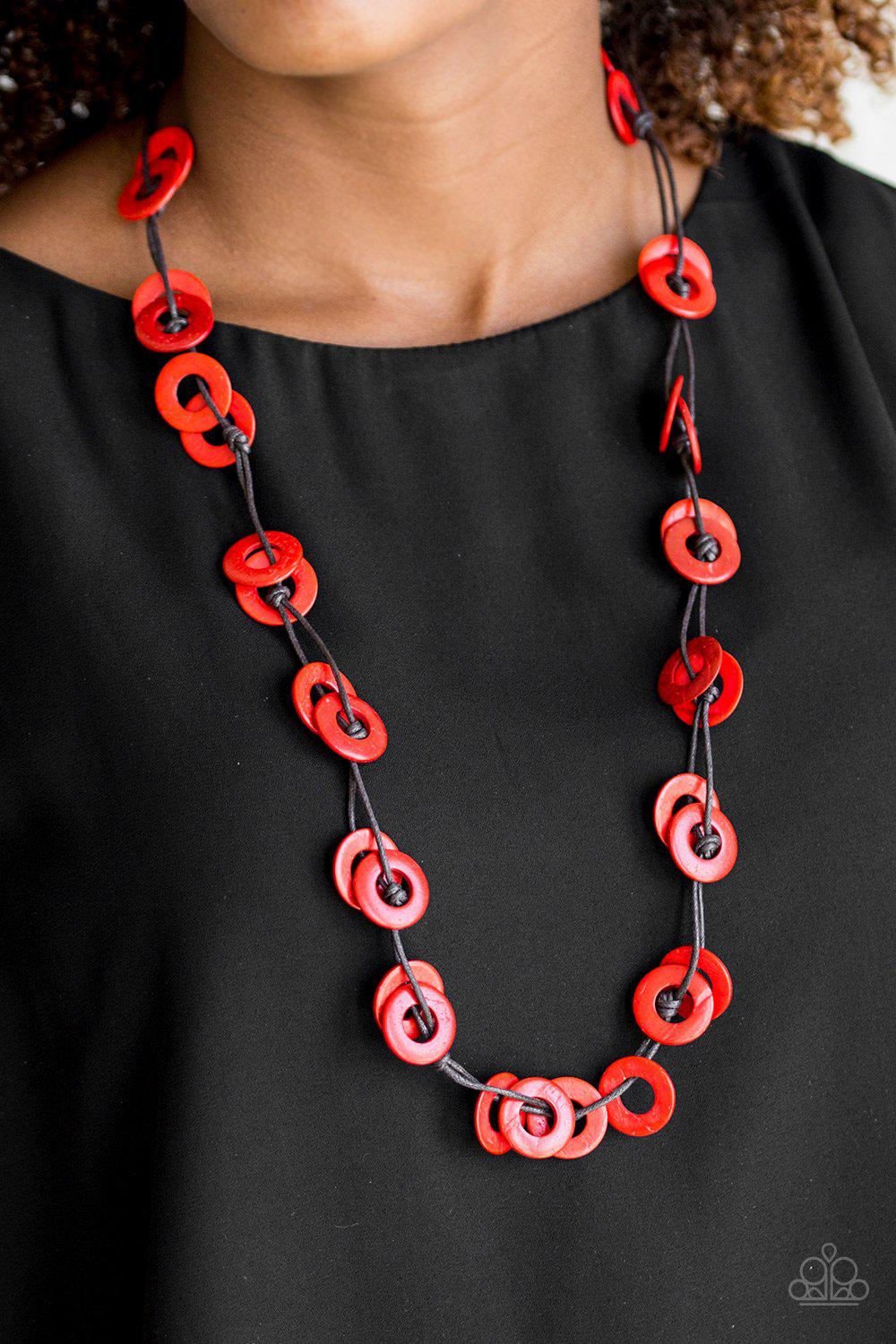 Waikiki Winds Red Wood Necklace - Paparazzi Accessories-CarasShop.com - $5 Jewelry by Cara Jewels
