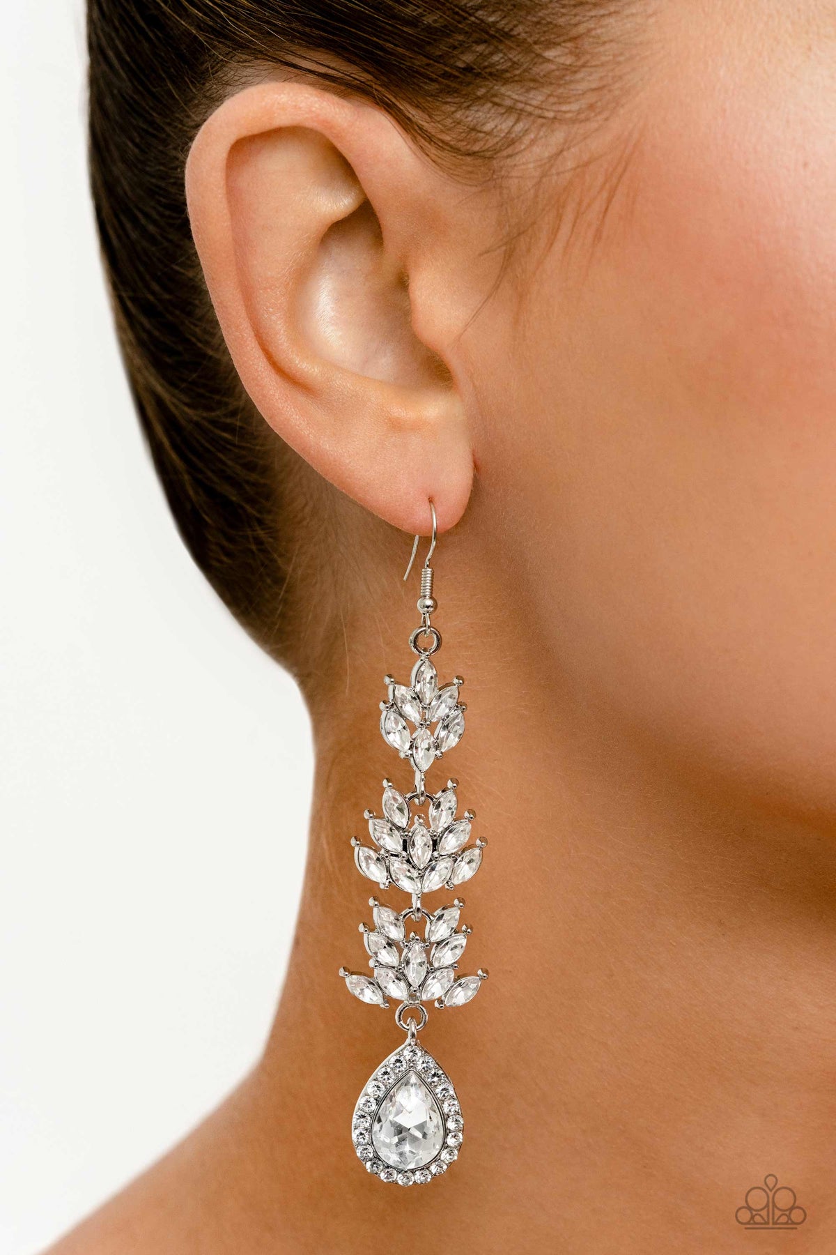 Water Lily Whimsy White Earrings - Paparazzi Accessories-on model - CarasShop.com - $5 Jewelry by Cara Jewels