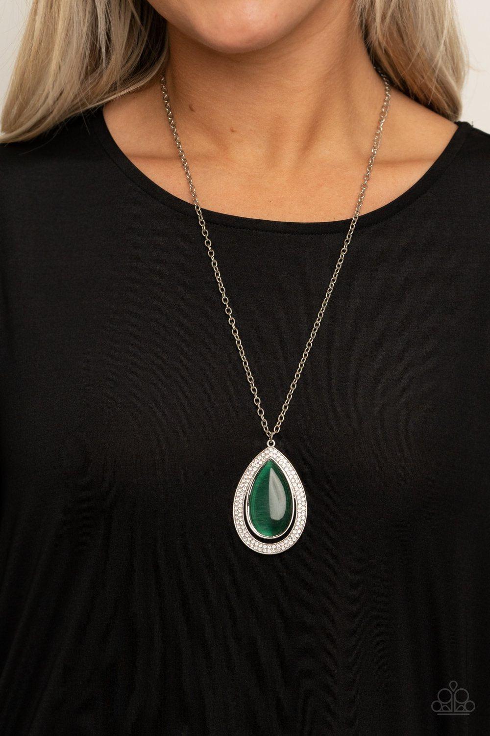 You Dropped This Green Teardrop Cat's Eye Stone Necklace - Paparazzi Accessories-CarasShop.com - $5 Jewelry by Cara Jewels