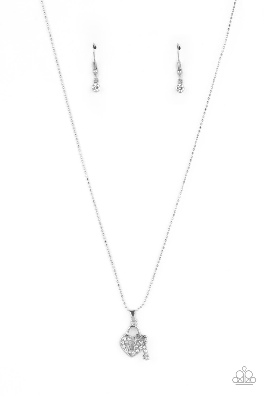 You Hold My Heart White Rhinestone Lock & Key Necklace - Paparazzi Accessories- lightbox - CarasShop.com - $5 Jewelry by Cara Jewels