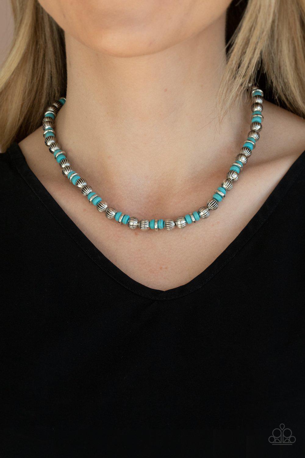 ZEN You Least Expect It Turquoise Blue Stone and Silver Necklace - Paparazzi Accessories- lightbox - CarasShop.com - $5 Jewelry by Cara Jewels