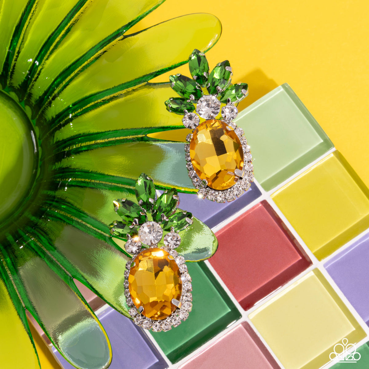 Prismatic Pineapple Yellow Rhinestone Earrings - Paparazzi Accessories