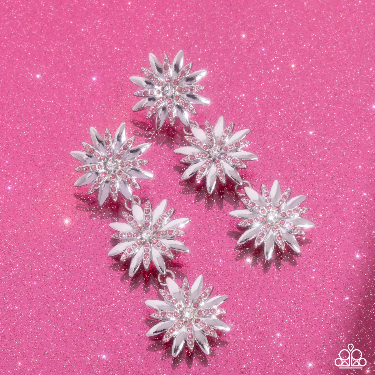 Petaled Princess Pink Rhinestone Floral Earrings - Paparazzi Accessories