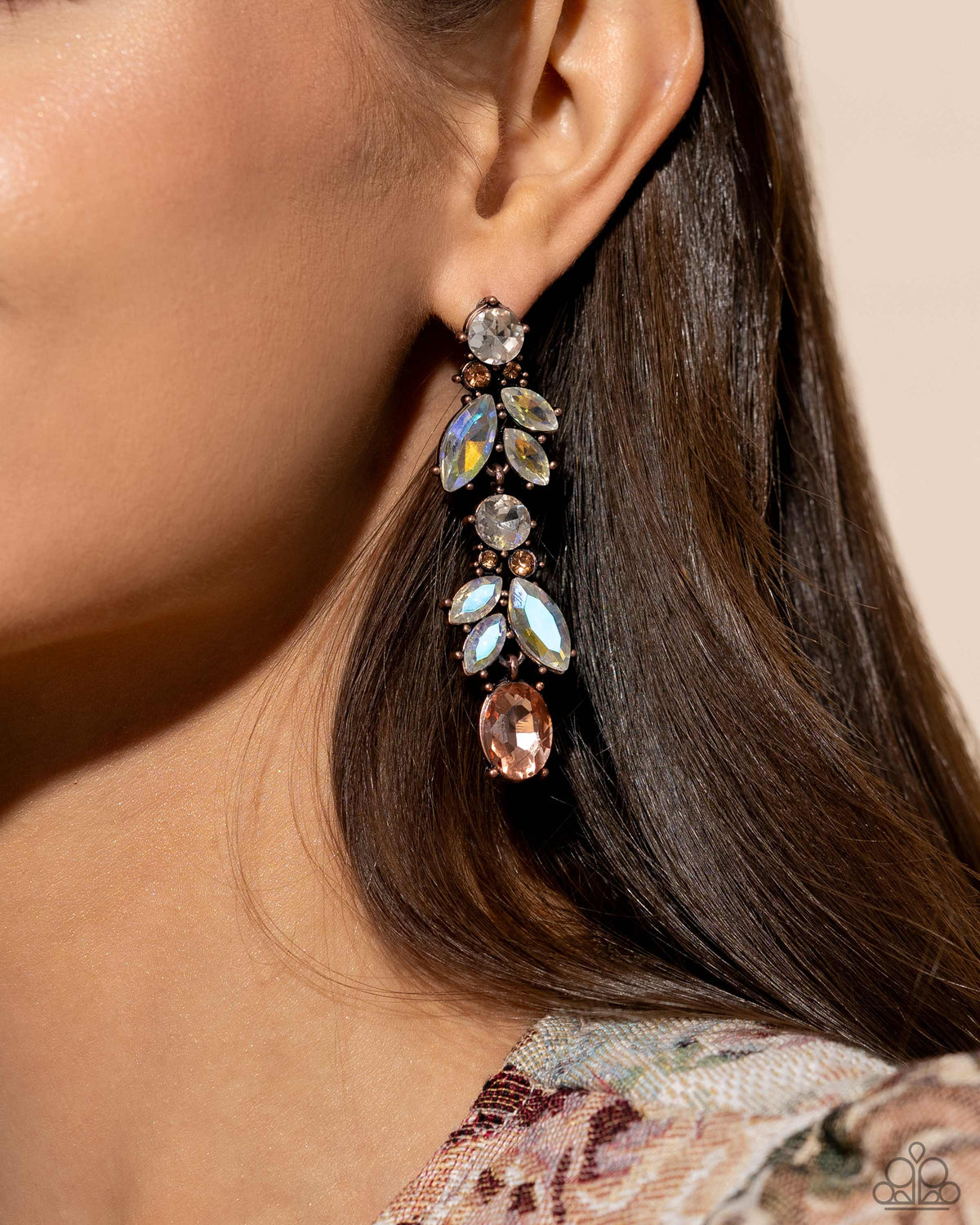 Dancing Debut Copper &amp; White Gem Earrings - Paparazzi Accessories