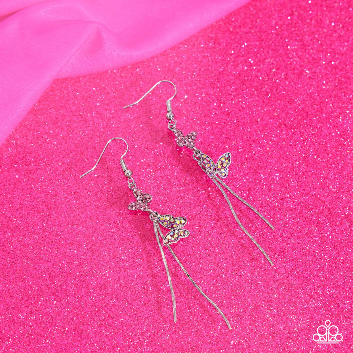 Aerial Affection Pink Rhinestone Butterfly Earrings - Paparazzi Accessories