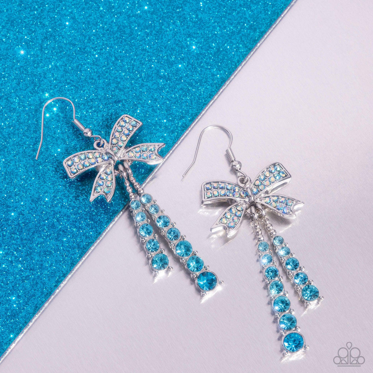 Date Night Decadence Blue Rhinestone Bow Earrings - Paparazzi Accessories