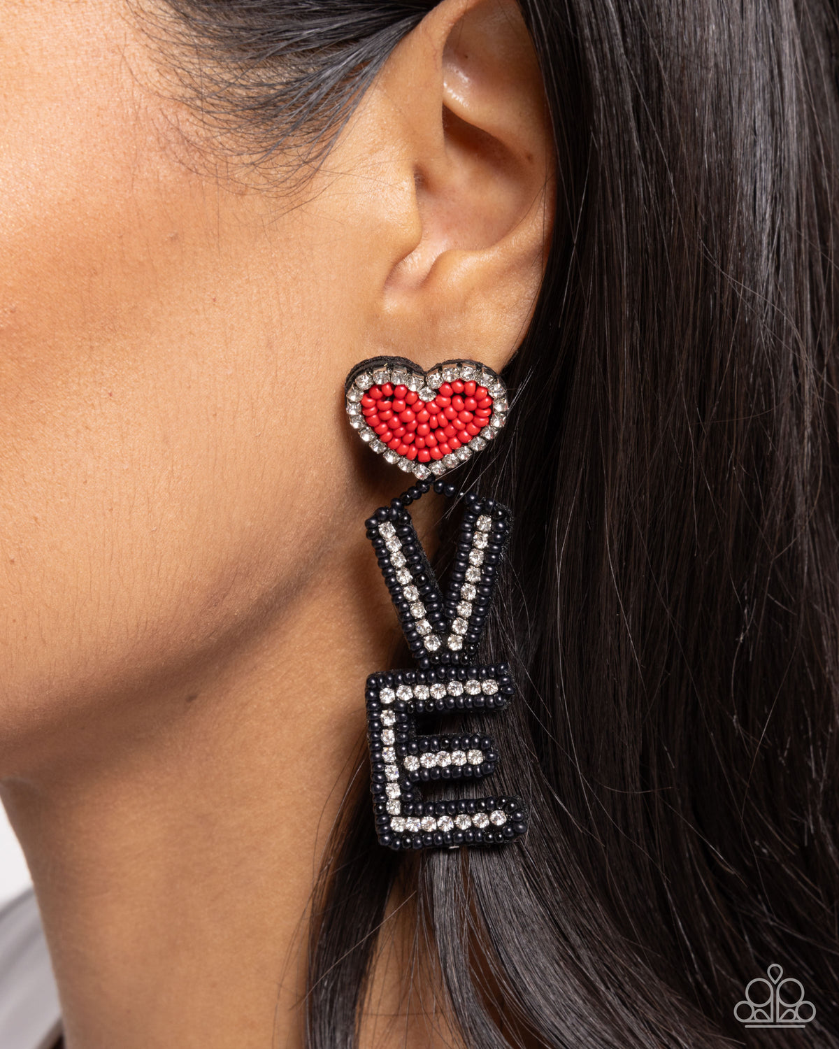 Visible Valentines Black &amp; Red Seed Bead &quot;LOVE&quot; Earrings - Paparazzi Accessories