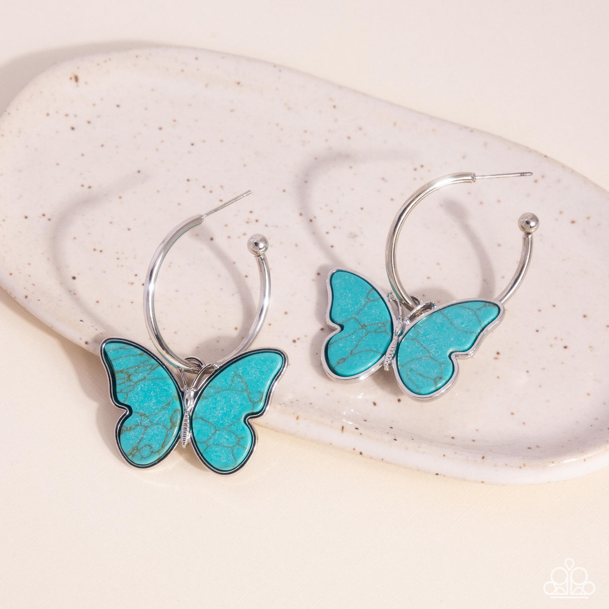 Melodic Mariposa Turquoise Blue Stone Butterfly Hoop Earrings - Paparazzi Accessories