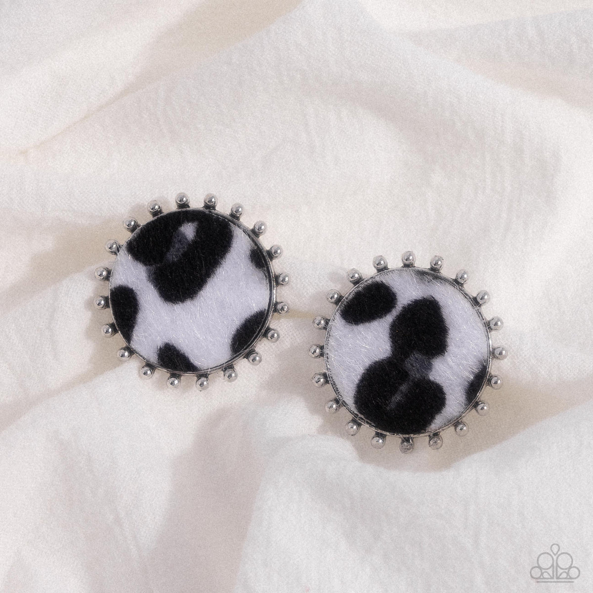 Cowhide Couture Black &amp; White Post Earrings - Paparazzi Accessories