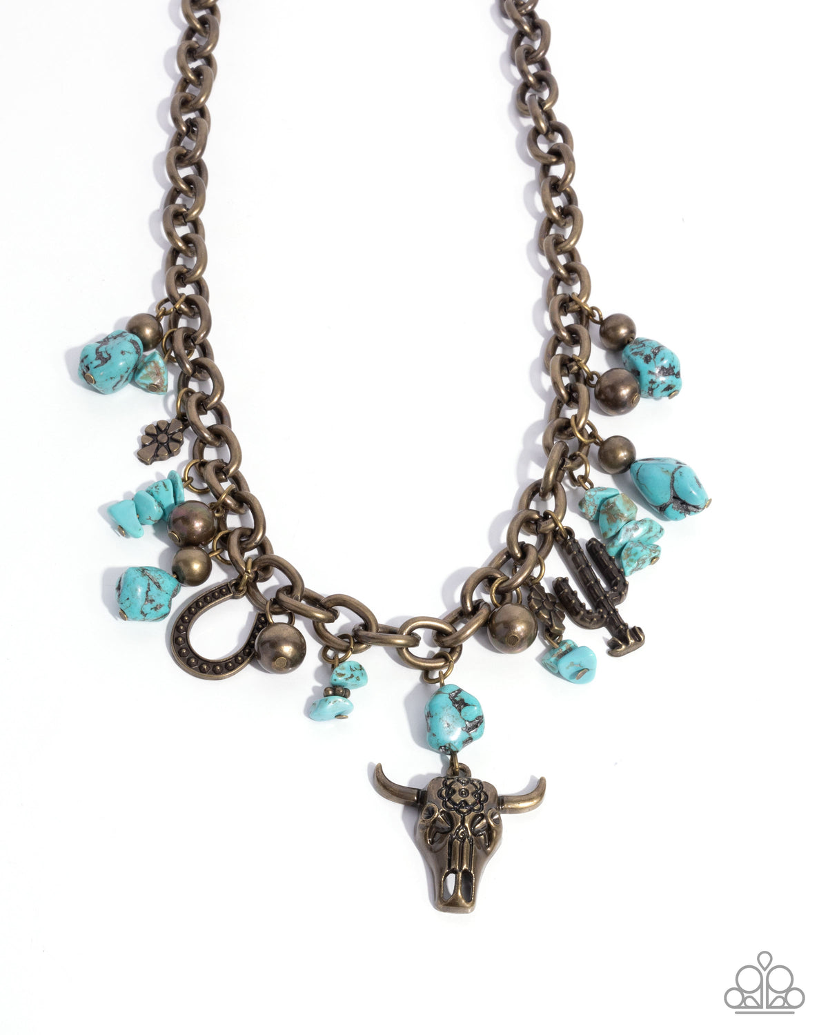 Wild West Whimsy &amp; Wardrobe Brass &amp; Turquoise Blue Stone Necklace and Bracelet Set - Paparazzi Accessories