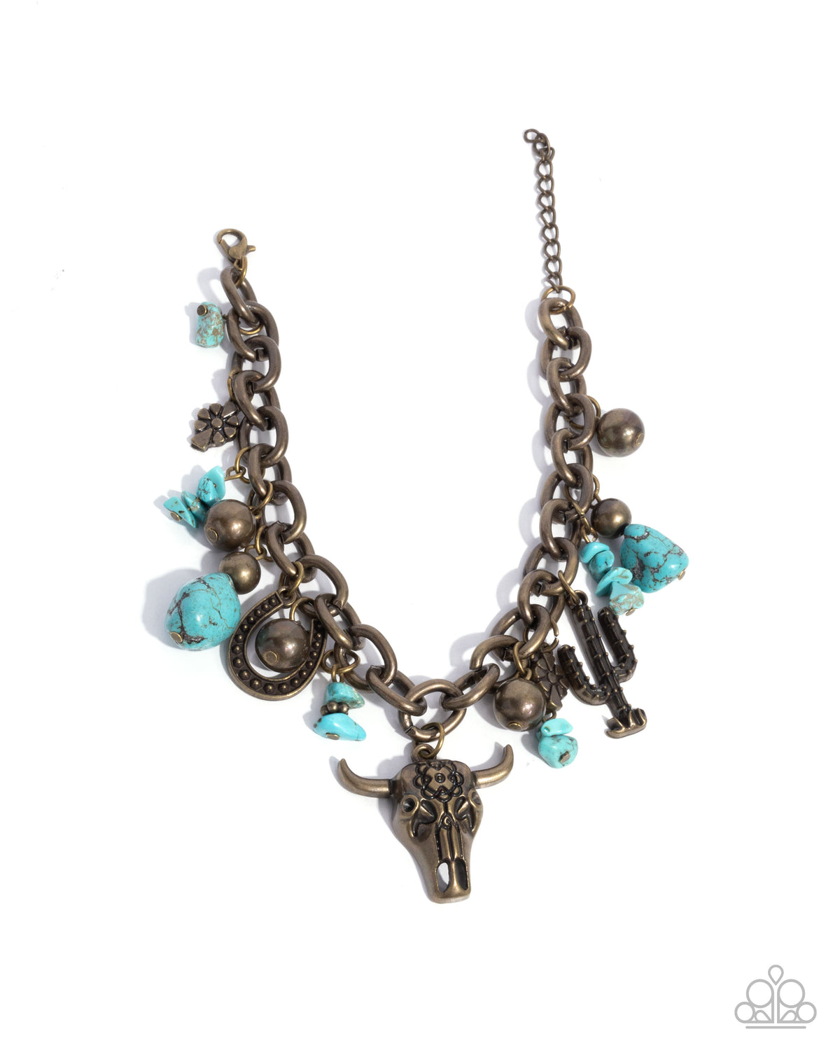 Wild West Whimsy &amp; Wardrobe Brass &amp; Turquoise Blue Stone Necklace and Bracelet Set - Paparazzi Accessories