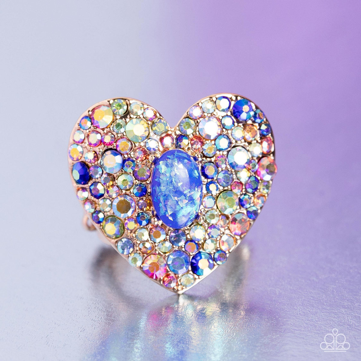 Bejeweled Beau Blue &amp; Iridescent Heart Ring - Paparazzi Accessories