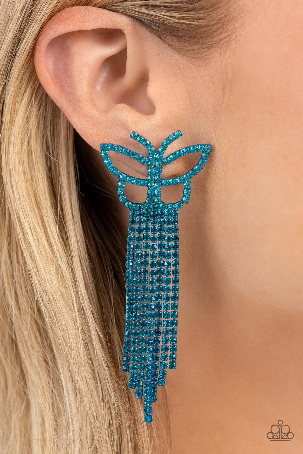 Billowing Butterflies Blue Earrings - Paparazzi Accessories