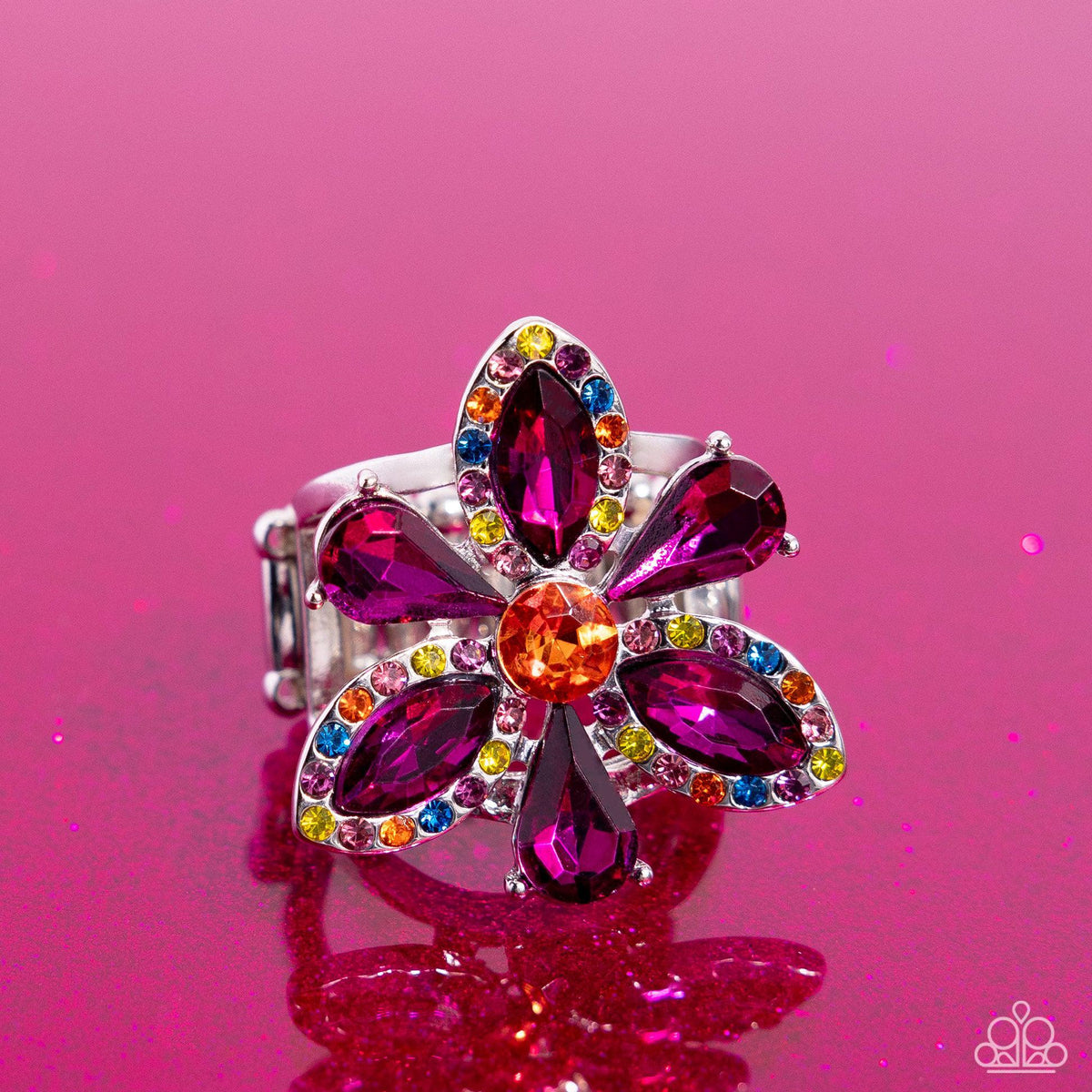 Blazing Blooms Multi &amp; Purple Rhinestone Floral Ring - Paparazzi Accessories