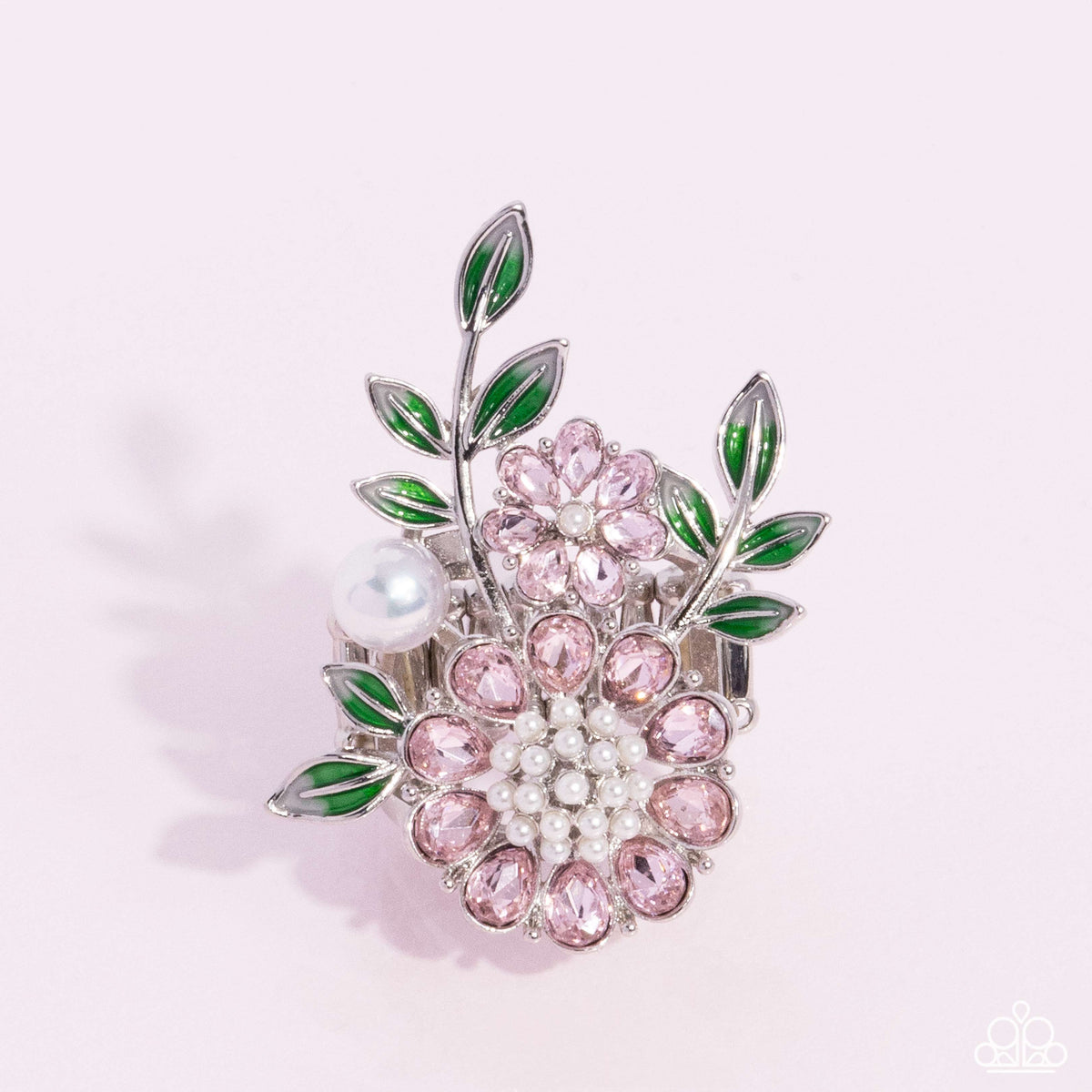 Budding Bling Pink Rhinestone Floral Ring - Paparazzi Accessories