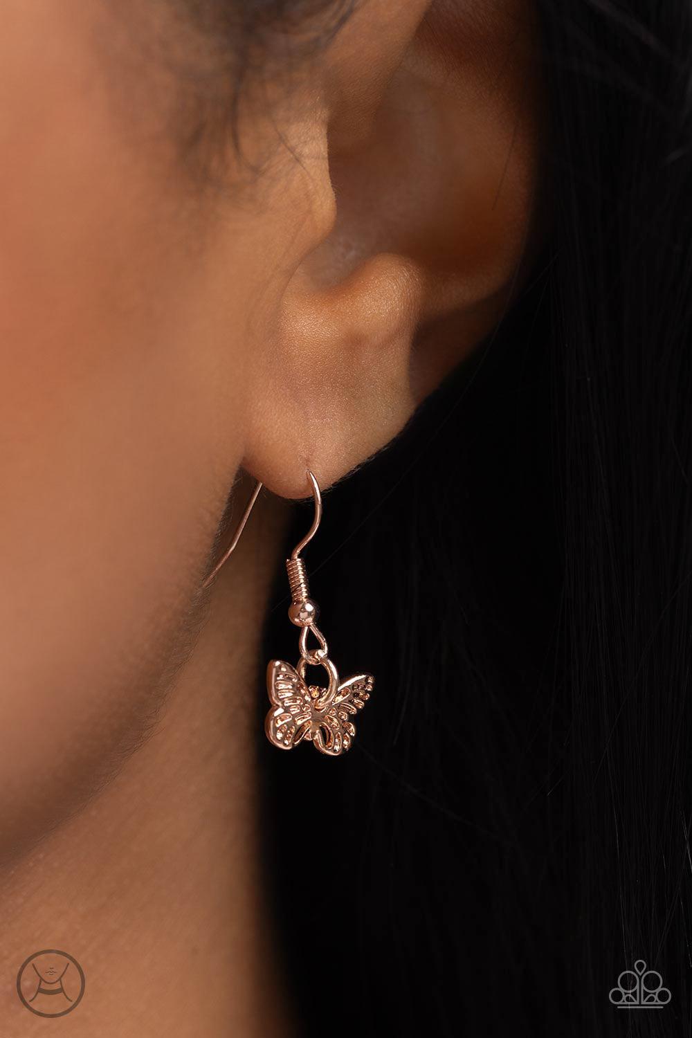 Butterfly Beacon Rose Gold Necklace - Paparazzi Accessories - free matching earrings - CarasShop.com - $5 Jewelry by Cara Jewels