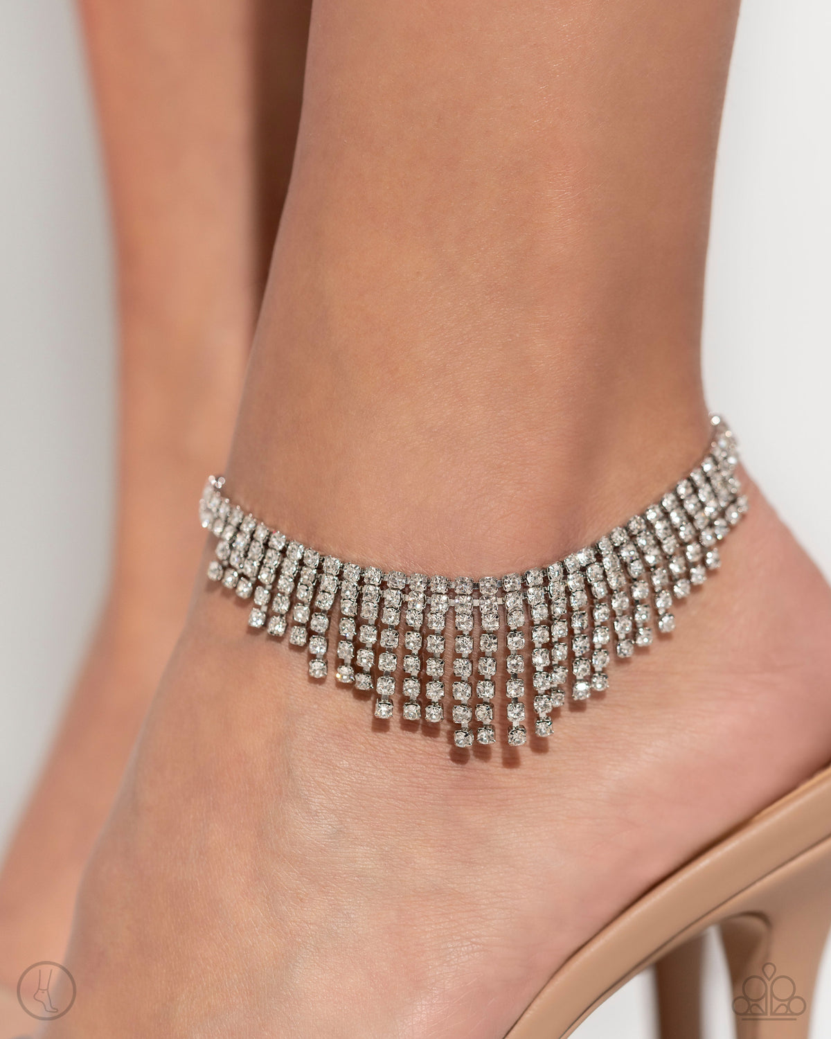 Curtain Confidence White Rhinestone Anklet - Paparazzi Accessories