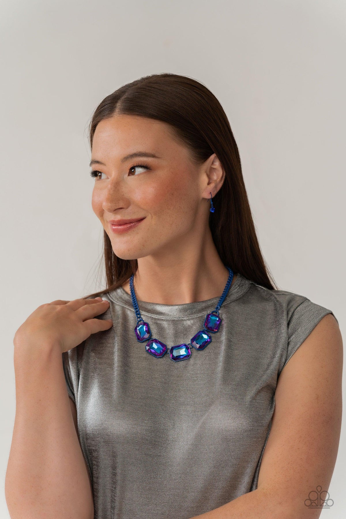 Emerald City Couture Blue UV Shimmer Rhinestone Necklace - Paparazzi Accessories