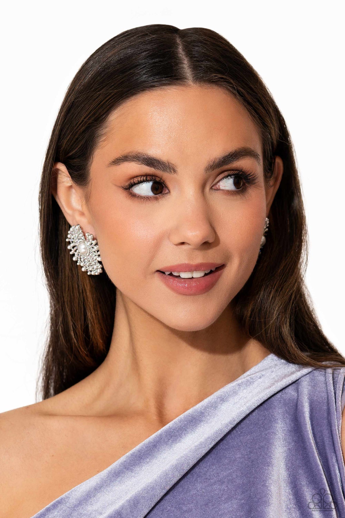 Fancy Fireworks White Pearl &amp; Rhinestone Earrings - Paparazzi Accessories