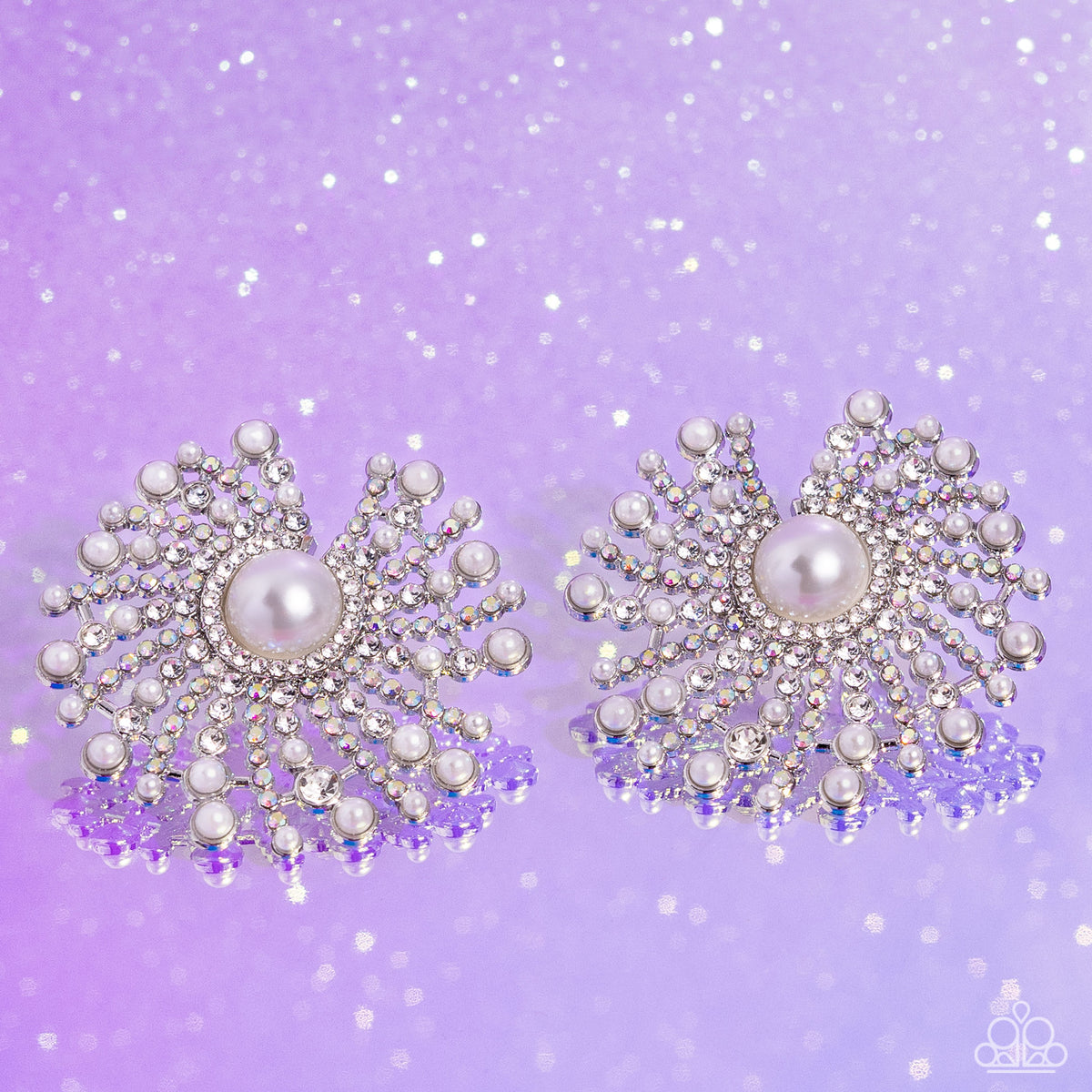 Fancy Fireworks White Pearl &amp; Rhinestone Earrings - Paparazzi Accessories