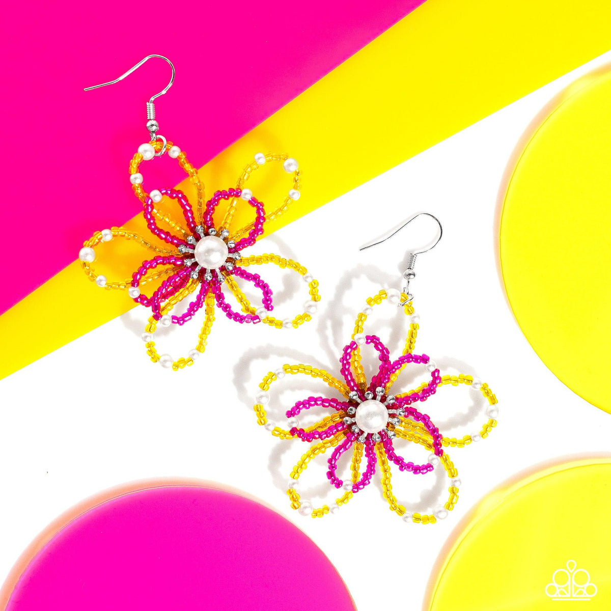 PEARL Crush Yellow &amp; Pink Flower Earrings - Paparazzi Accessories