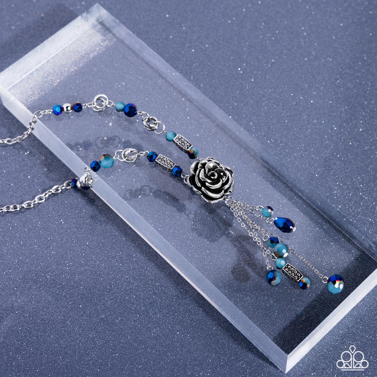 Pruning Promise Blue &amp; Silver Rose Necklace - Paparazzi Accessories