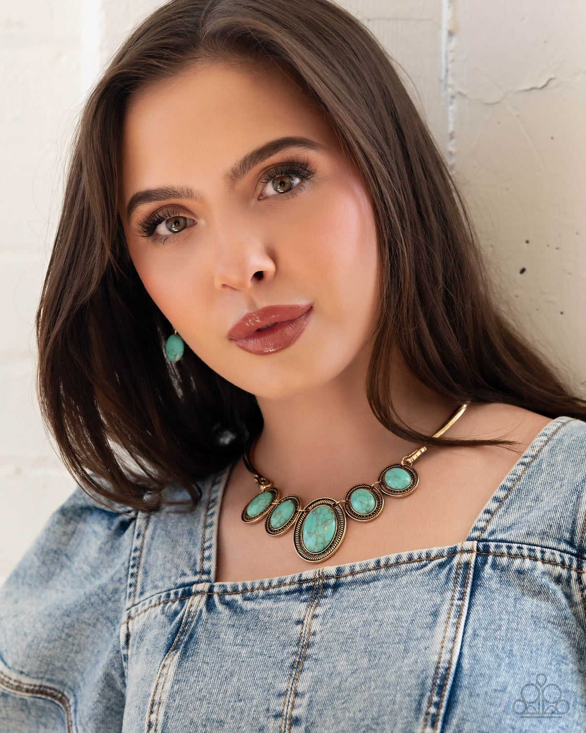 River Ride Gold &amp; Turquoise Blue Stone Necklace - Paparazzi Accessories