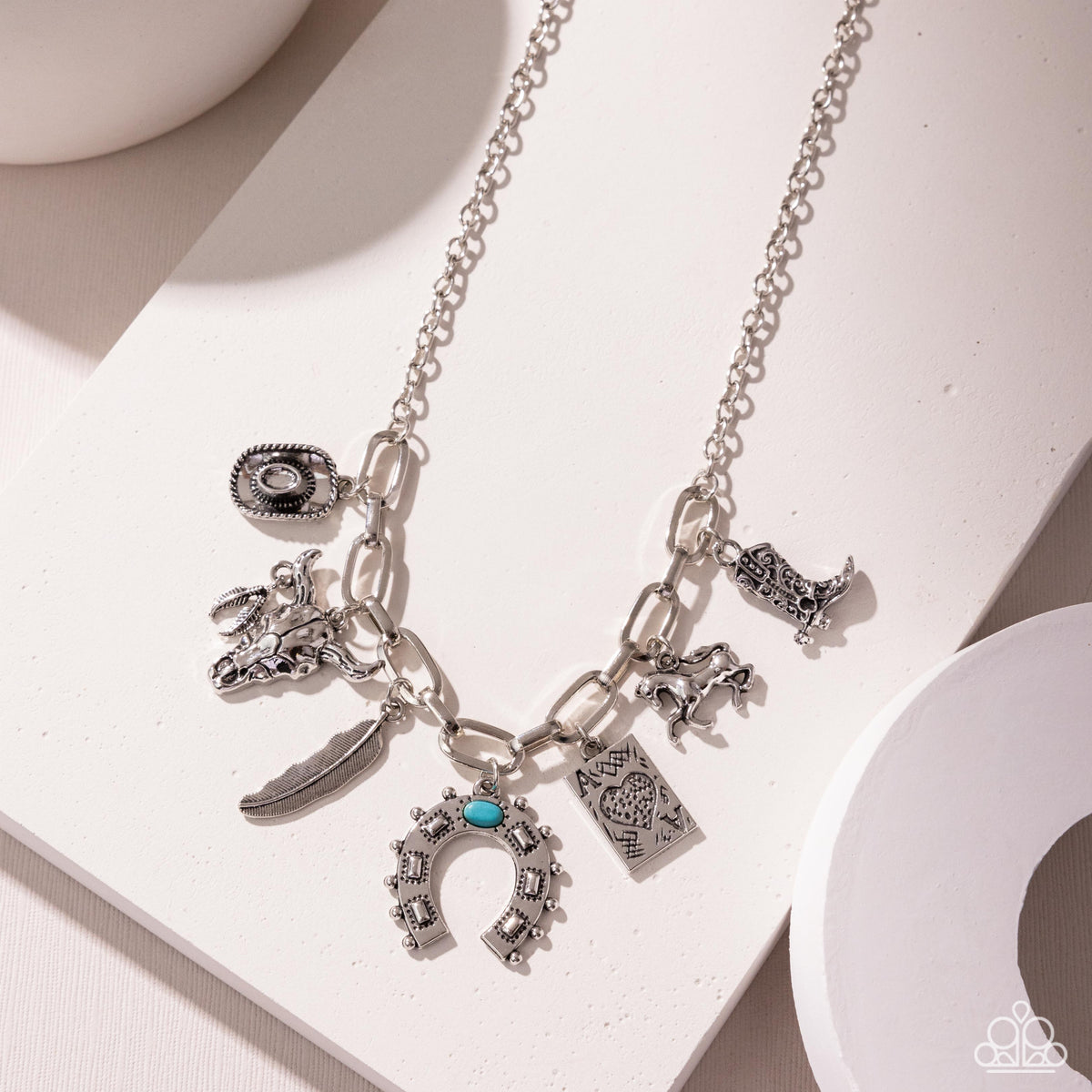 Saloon Girl Blue &amp; Silver Charm Necklace - Paparazzi Accessories