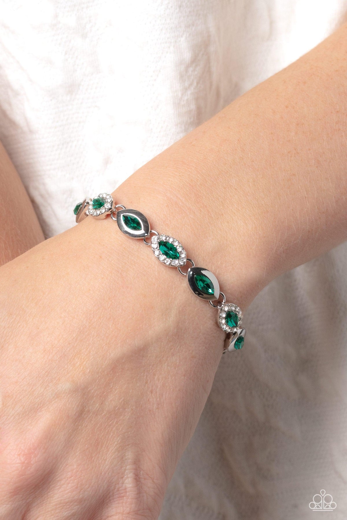 Some Serious Sparkle Green Rhinestone Bracelet - Paparazzi Accessories