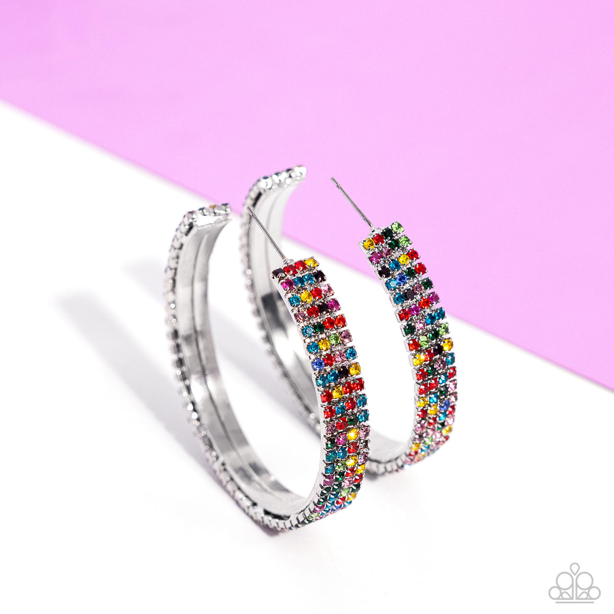 Stacked Symmetry Multi Rhinestone Hoop Earrings - Paparazzi Accessories