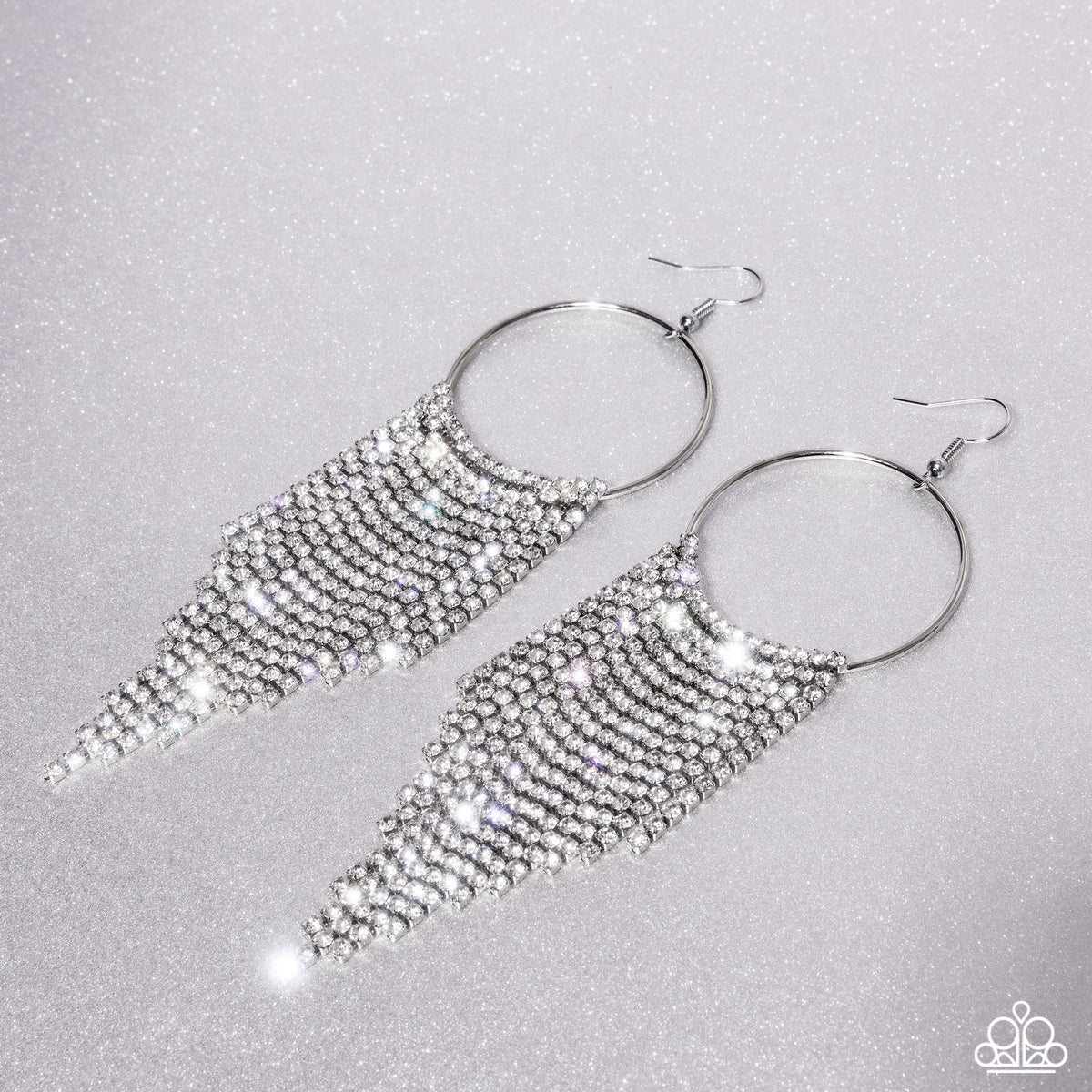 Streamlined Shimmer White Rhinestone Earrings - Paparazzi Accessories