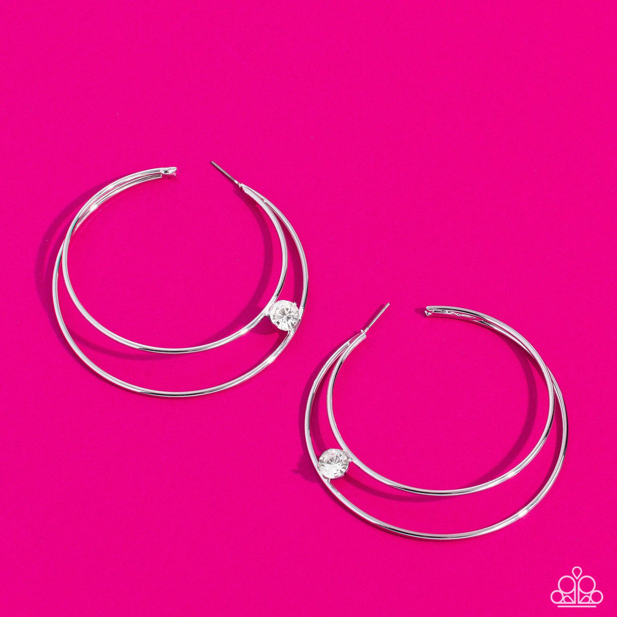 Theater HOOP White Hoop Earrings - Paparazzi Accessories