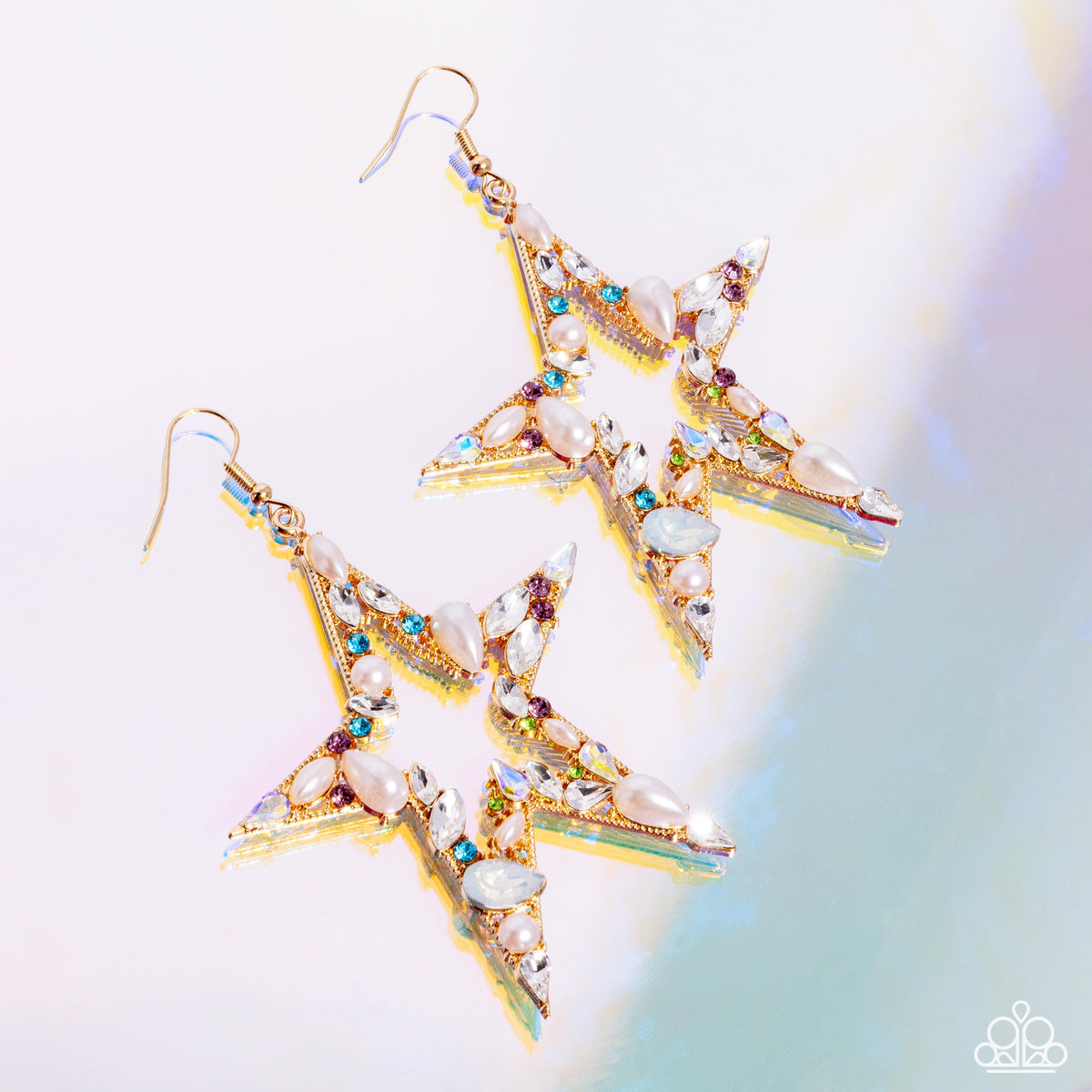 Variegated Value Multi Rhinestone and Pearl Star Earrings - Paparazzi Accessories