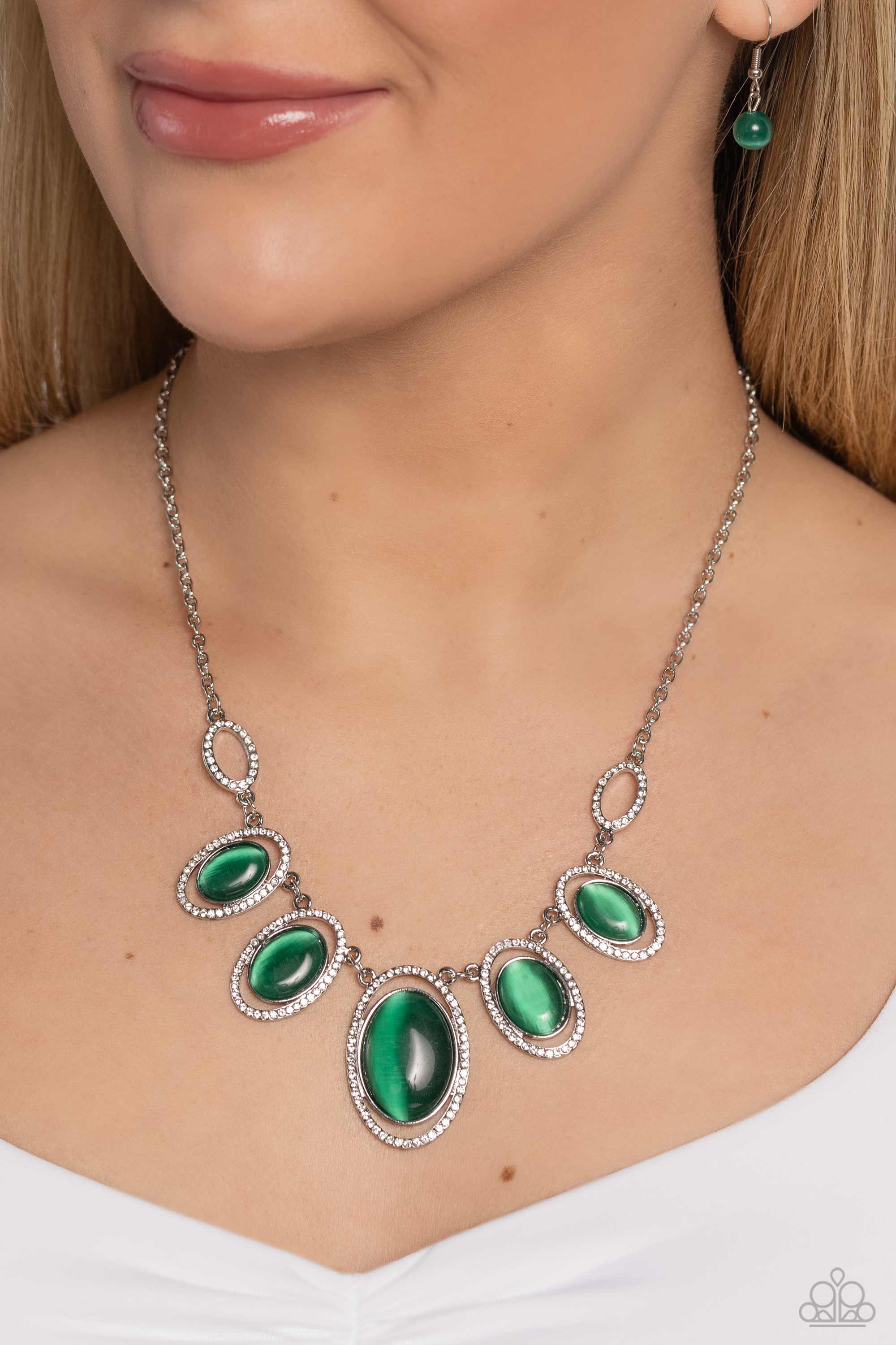 A BEAM Come True Green Cat's Eye Stone Necklace - Paparazzi Accessories- lightbox - CarasShop.com - $5 Jewelry by Cara Jewels