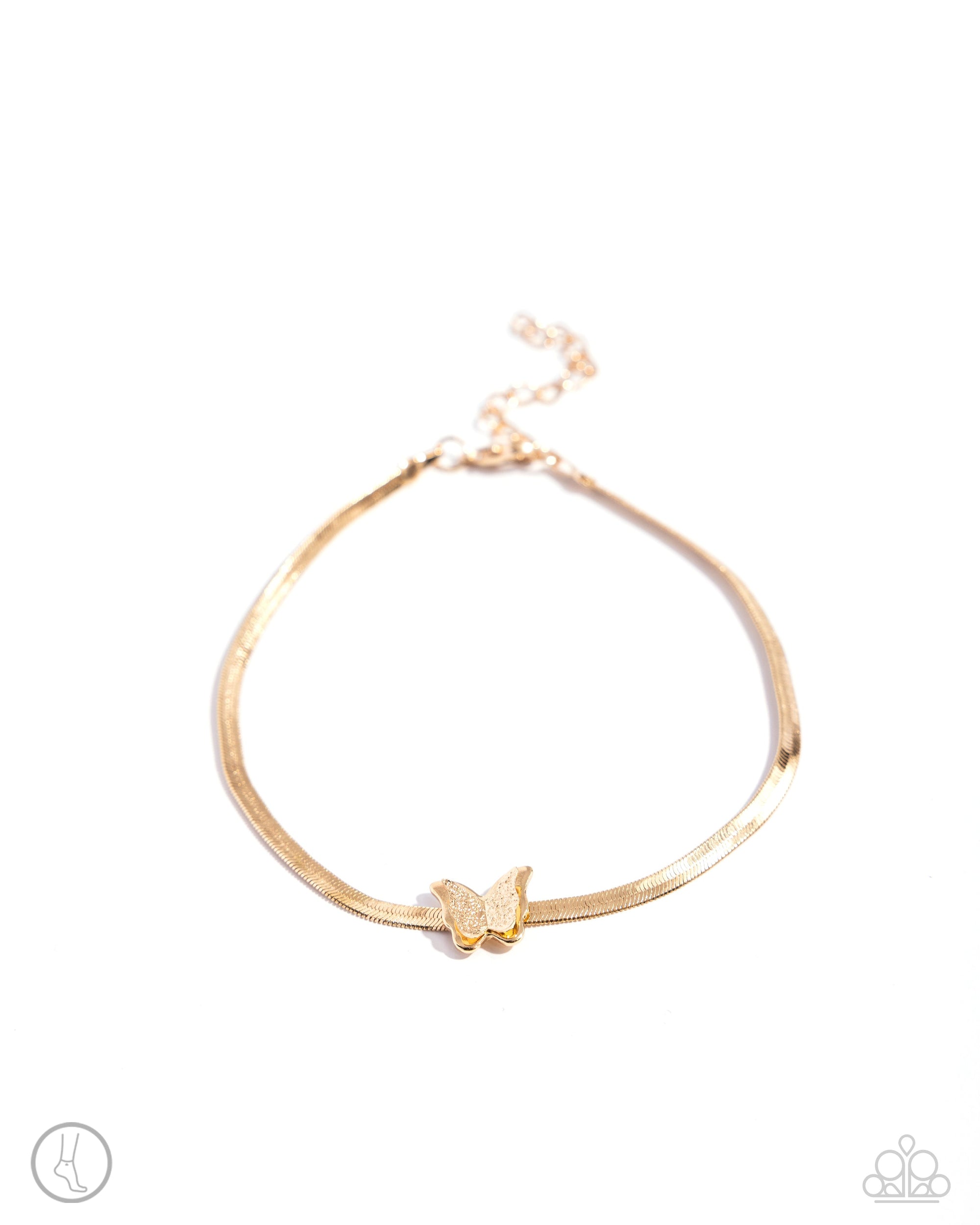 A FLIGHT-ing Chance Gold Butterfly Anklet - Paparazzi Accessories- lightbox - CarasShop.com - $5 Jewelry by Cara Jewels