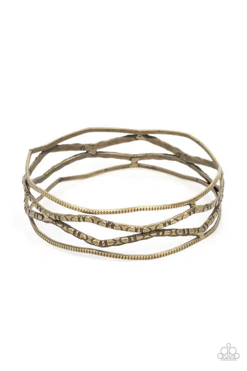 A Narrow ESCAPADE Brass Bracelet - Paparazzi Accessories- lightbox - CarasShop.com - $5 Jewelry by Cara Jewels