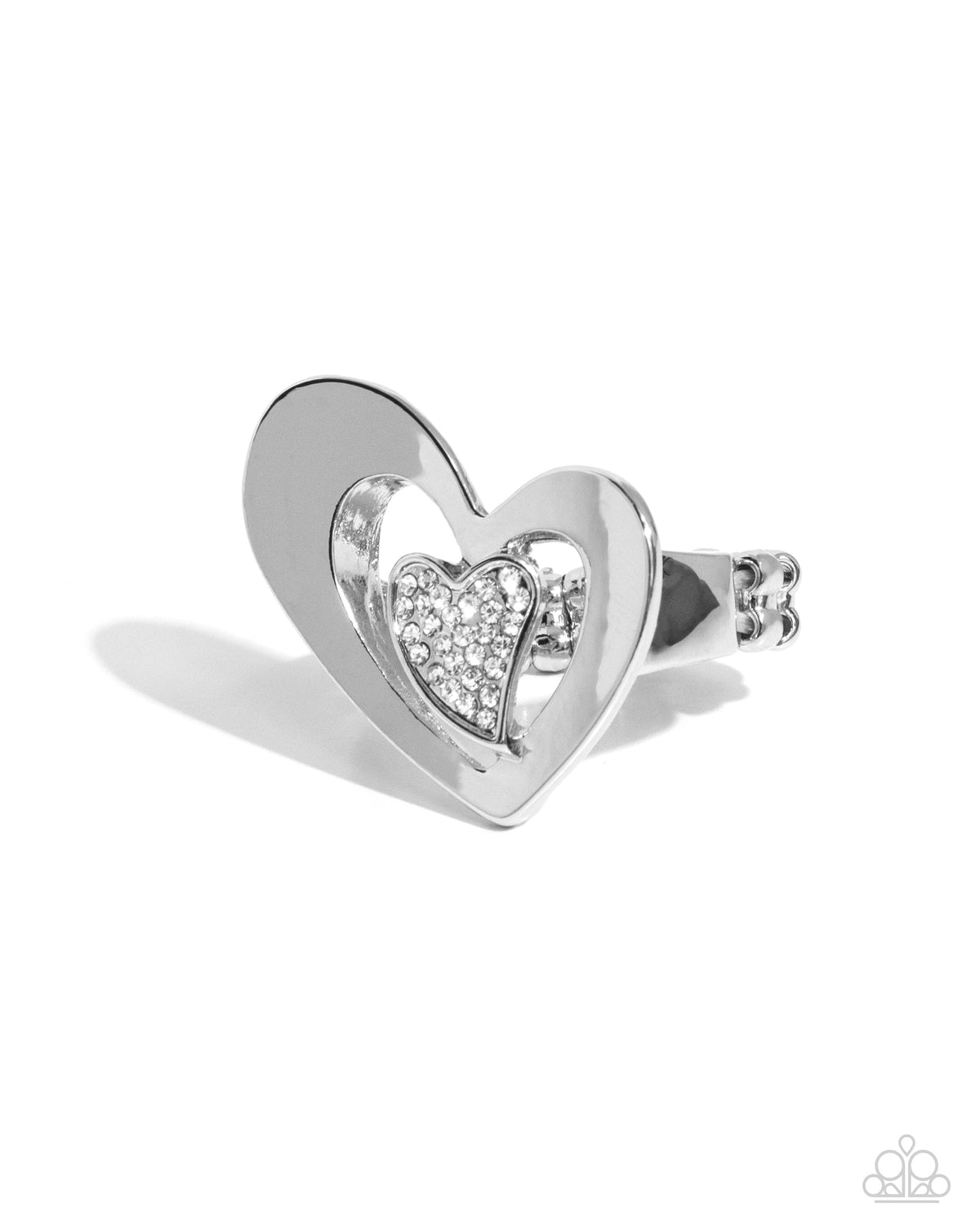 Abstract Amor White Rhinestone Heart Ring - Paparazzi Accessories- lightbox - CarasShop.com - $5 Jewelry by Cara Jewels