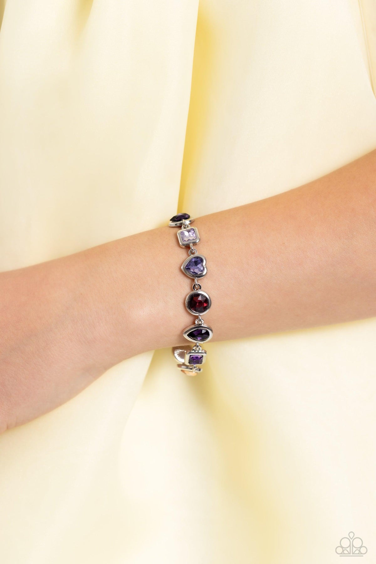 Actively Abstract Purple Rhinestone Bracelet - Paparazzi Accessories-on model - CarasShop.com - $5 Jewelry by Cara Jewels