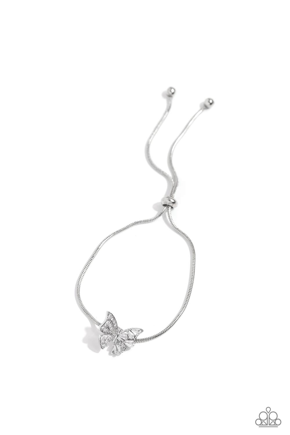 Adjustable Allure White Rhinestone Butterfly Bracelet - Paparazzi Accessories- lightbox - CarasShop.com - $5 Jewelry by Cara Jewels