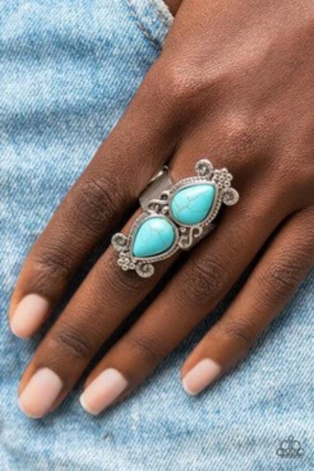 Adobe Garden Blue Ring - Paparazzi Accessories- on model - CarasShop.com - $5 Jewelry by Cara Jewels