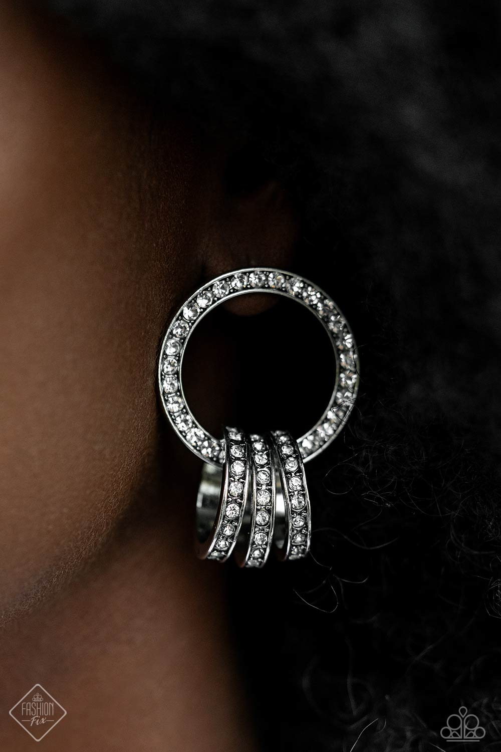 Adorned Allegiance White Rhinestone & Gunmetal Earrings - Paparazzi Accessories- lightbox - CarasShop.com - $5 Jewelry by Cara Jewels