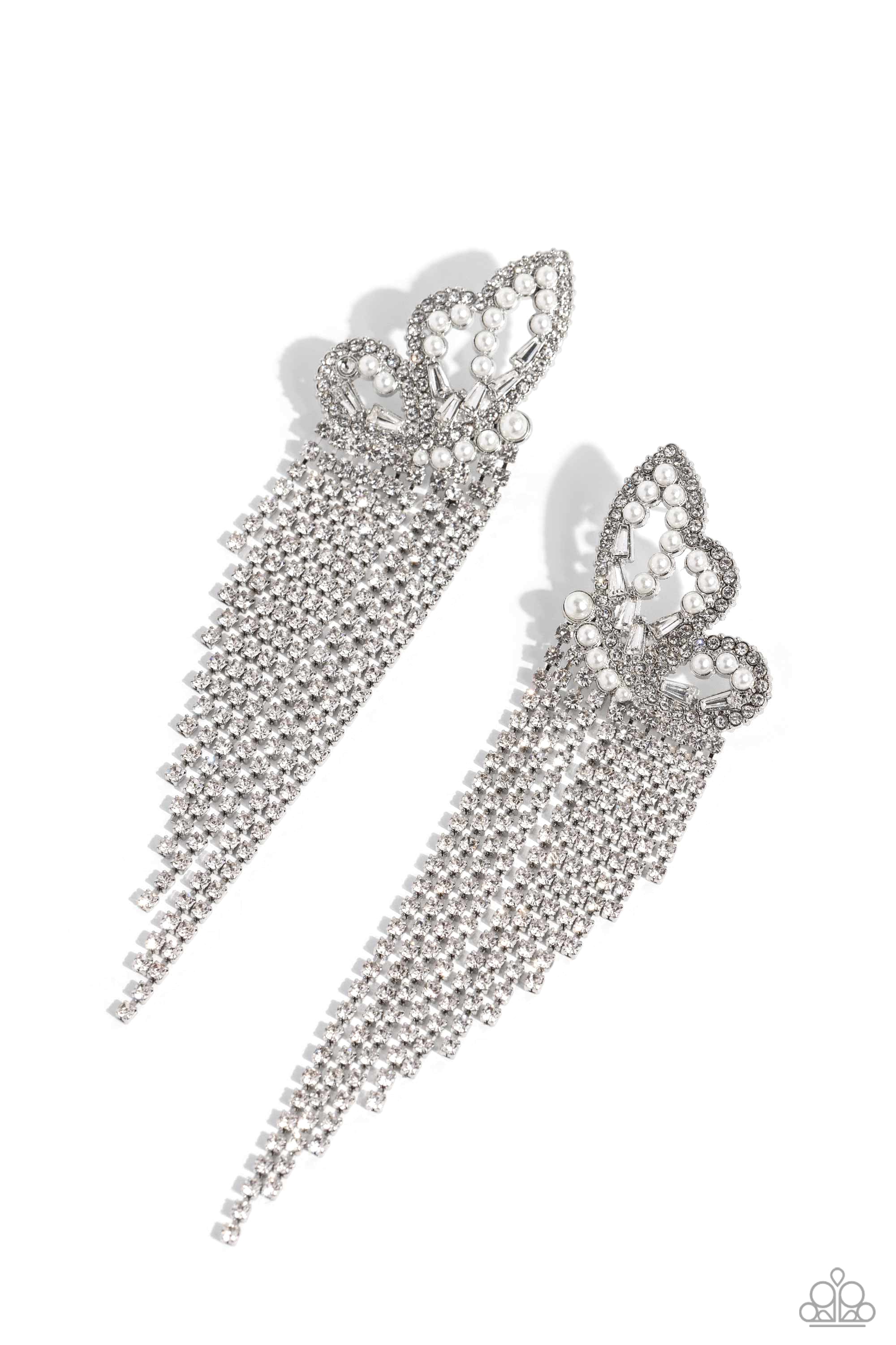 Aerial Accent White Rhinestone Earrings - Paparazzi Accessories- lightbox - CarasShop.com - $5 Jewelry by Cara Jewels
