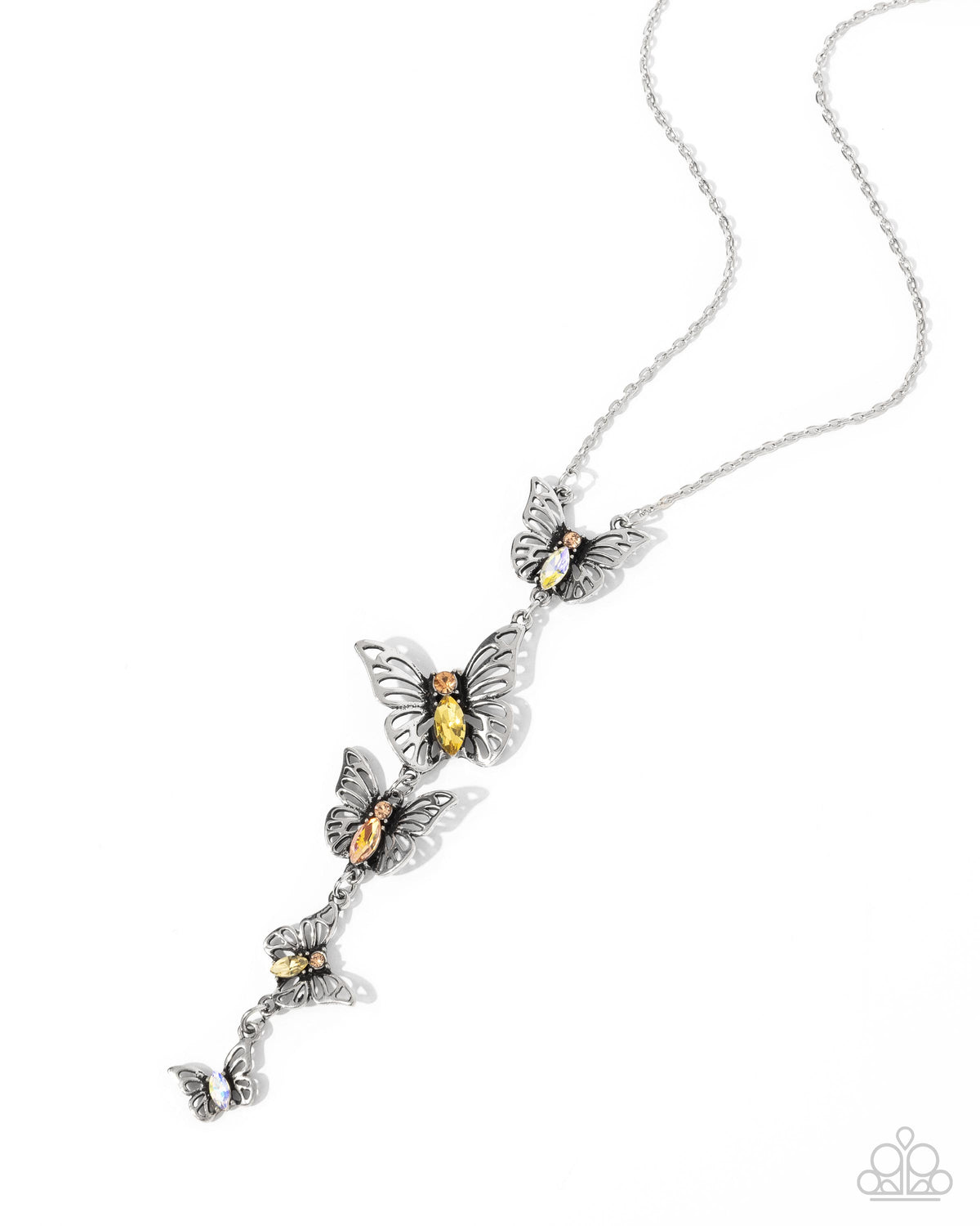 Aerial Addition Yellow Rhinestone Butterfly Necklace - Paparazzi Accessories- lightbox - CarasShop.com - $5 Jewelry by Cara Jewels